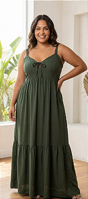 Vestido Alça Vip Debora Liso Verde Plus Size