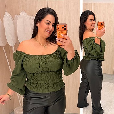 Cropped Elastex Manga Ive Verde Plus Size