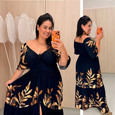 Vestido Zoe Flores Preto Plus Size