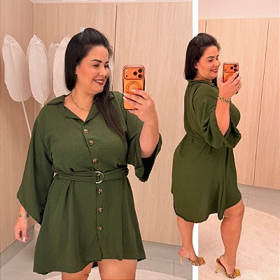 Chemise Mullet 3/4 Tainara Verde Militar Plus Size