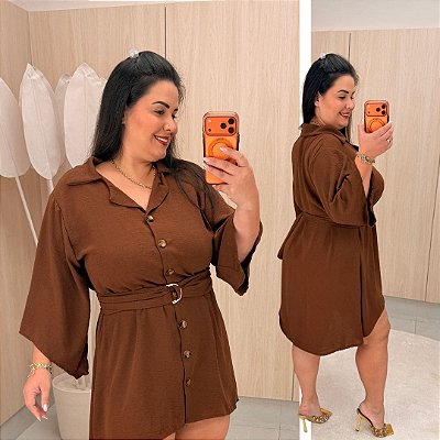 Chemise Mullet 3/4 Tainara Marrom Plus Size