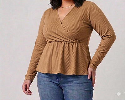 Blusa Manga Longa Pamela Marrom Claro Plus Size