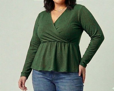 Blusa Manga Longa Pamela Verde Plus Size