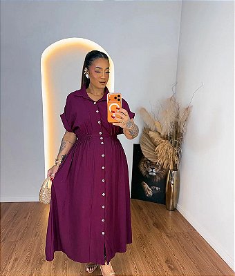 Vestido Rebeca Botão Vinho Plus Size