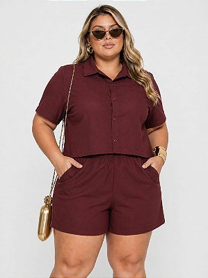 Conjunto Vip Curto Giovana Vinho Plus Size