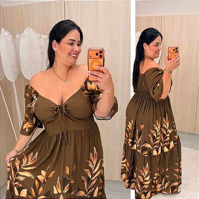 Vestido Zoe Marrom Flores Plus Size