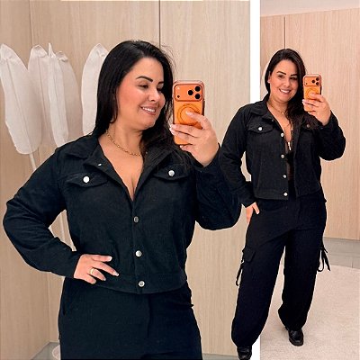 Jaqueta Cotelê Estela Preto Plus Size