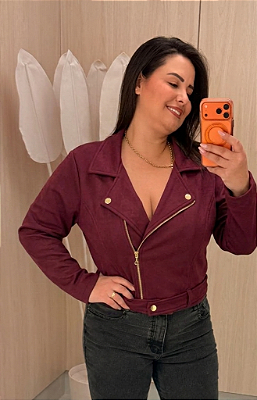 Jaqueta Fabi Marsala Suede Plus Size