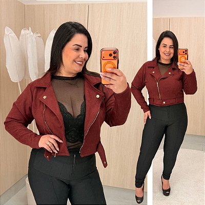 Jaqueta Fabi Marsala Suede Plus Size