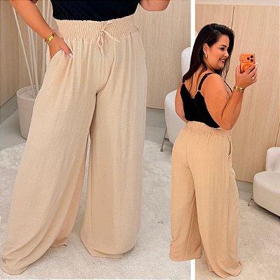 Calça Pantalona Sueli Bege Plus Size