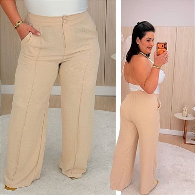Calça Pantalona Duna Bege Plus Size