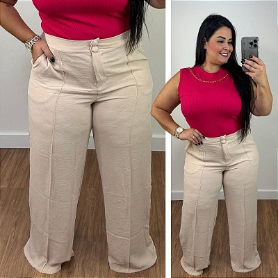 Calça Pantalona Duna Bege Plus Size