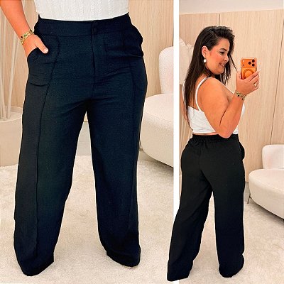 Calça Pantalona Duna Preta Plus Size