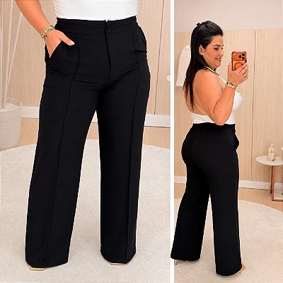 Calça Pantalona Duna Preta Plus Size