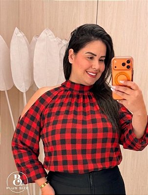 Blusa Manga Reina Vermelha Xadrez Plus Size