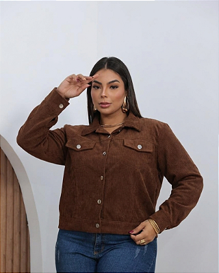 Jaqueta Cotelê Estela Marrom Plus Size