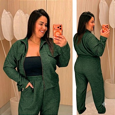 Conjunto Vip Manga Longa Emily Verde Plus Size