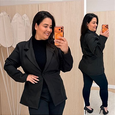 Max Blazer Alfaiataria Sofia Preto Plus Size