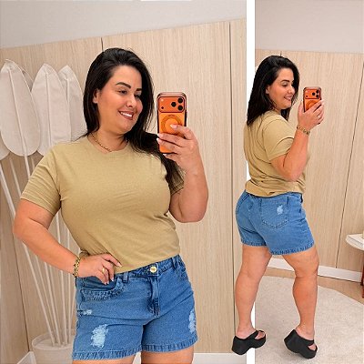 T shirt Básica Lisa Nude Plus Size
