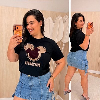 T shirt Mickey Preta Plus Size