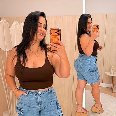 Cropped Suplex Alcinha Marrom Plus Size