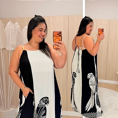 Vestido Santorini Preto e Branco Plus Size