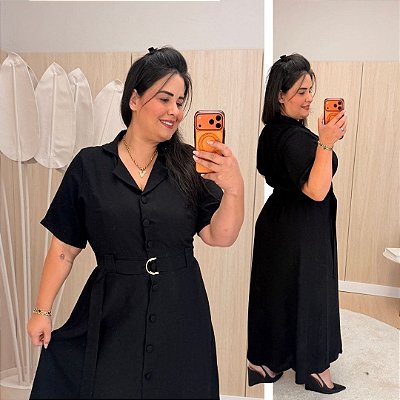 Vestido Lia Botão Preto Plus Size