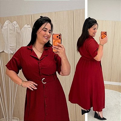 Vestido Lia Botão Marsala Plus Size