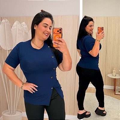 Blusa Vest Legging Botões Azul Marinho Plus Size