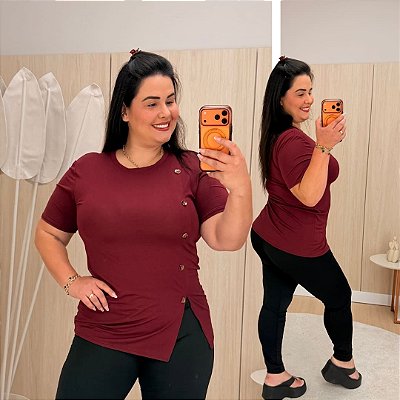 Blusa Vest Legging Botões Vinho Plus Size