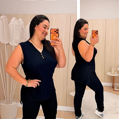 Blusa Regata Vest Legging Nicole Preta Plus Size