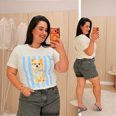 T shirt Dog Listra Azul Plus Size