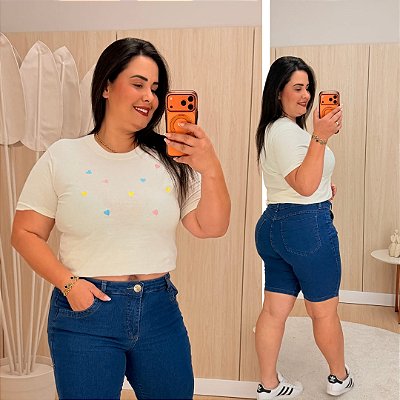 T shirt Bordada Coração Analu Branca Plus Size