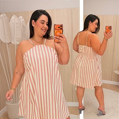 Vestido Ágata Listra Rosa BB Plus Size