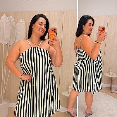Vestido Ágata Listra Preta Plus Size