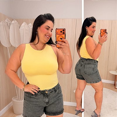 Regata Suplex Giovana Amarelo Manteiga Plus Size