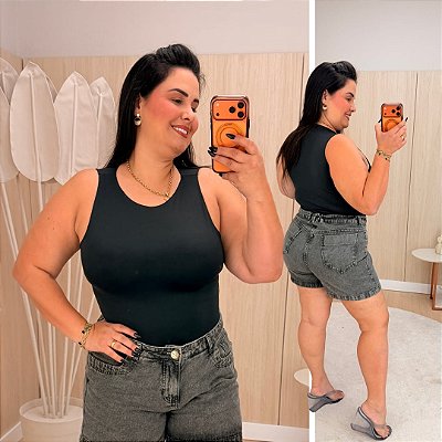 Regata Suplex Giovana Preta Plus Size