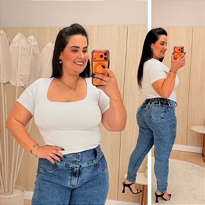 Blusa Gola Quadrada Suplex Branco Plus Size
