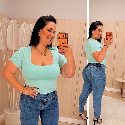 Blusa Gola Quadrada Suplex Verde BB Plus Size