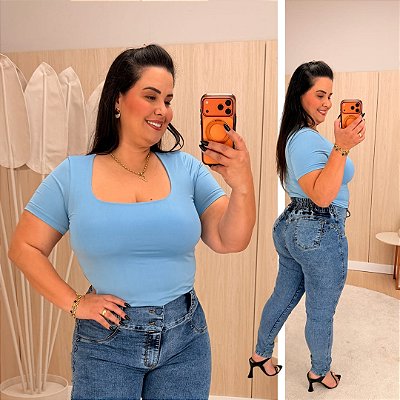 Blusa Gola Quadrada Suplex Azul BB Plus Size