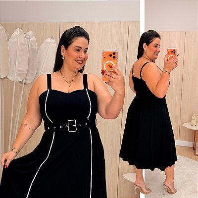 Vestido Cinto Mid Mirela Preto Plus Size