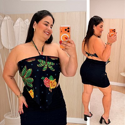 Cropped Lenço Julieta Preto Coqueiro Plus Size