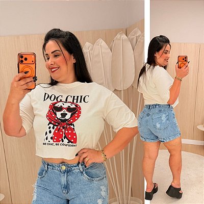 Cropped Drika Estampa Dog Chic Plus Size