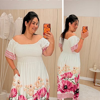 Vestido Grazi Estampado Rosa Plus Size