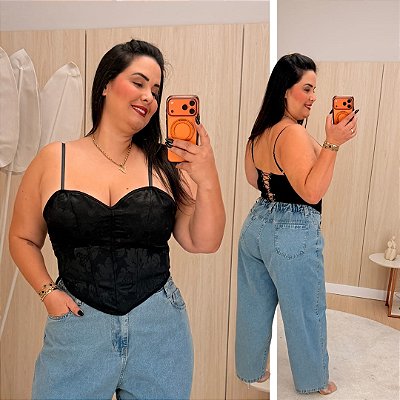 Cropped Corselet Rubi Preto Plus Size