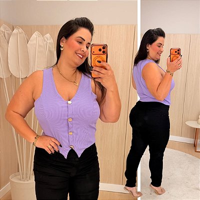 Blusa Colete Elisa Lilás Plus Size