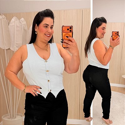 Blusa Colete Elisa Branca Plus Size