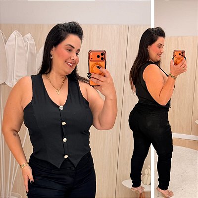 Blusa Colete Elisa Preta Plus Size