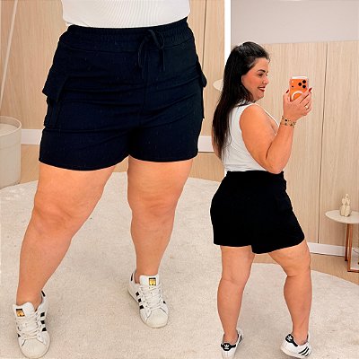 Short Cargo Muniz Preto Plus Size