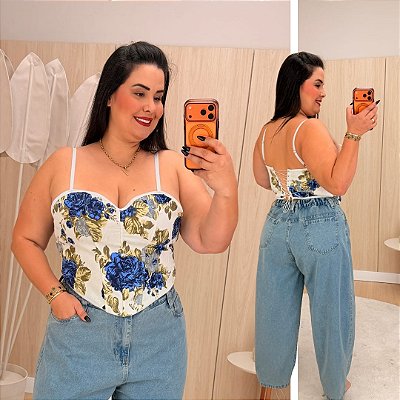 Cropped Corselet Rubi Verde e Azul Plus Size